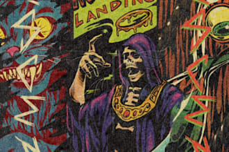 create vintage comic skateboard deck design