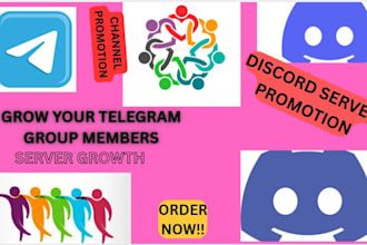 promote telegram group members, discord server promotion, channel growth