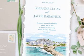 draw watercolor wedding venue, save the date, invitation