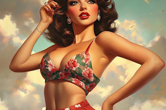 draw character art hot deal and  sexy vintage pin up girl