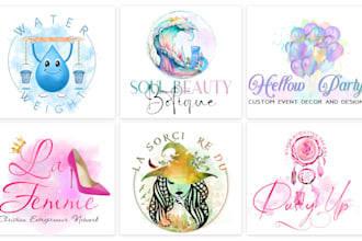design unique feminine watercolor boho logo