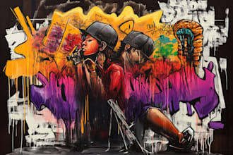paint real graffiti art on the street wall or tshirts hoodie