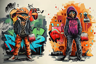 create a hand drawn graffiti and character design
