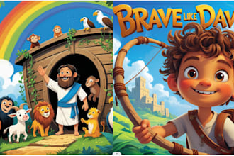 create christian children story book illustration book cover 3d themed bible kid