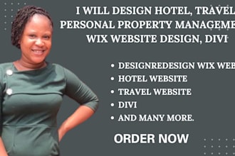 design hotel, travel, personal property management, wix website design, divi