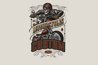 create vintage tshirt graphic design for motorcycle and logo