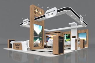 design high quality 3d trade show booth, stall, exhibition stand by 3dsmax