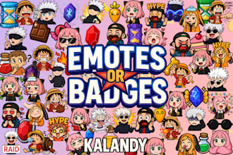 create chibi emotes or sub badges for twitch, discord, youtube
