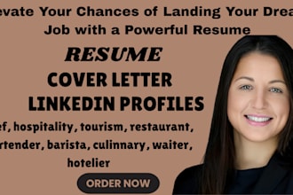 write a professional resume for chef, hospitality, bartender, and restaurant
