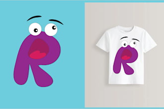 design 1 fun cartoon alphabet characters for tshirts and kids merch
