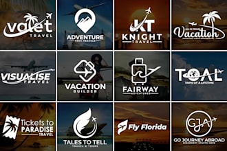 do unique travel agency hotel adventure outdoor photography logo design