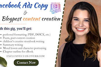 write magnetic facebook ad copy and SEO blogs for service brands