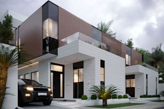 renew 3d modern private villa,coutyard,8k sunroom,balcony facade,exterior render