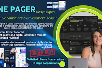 design a one pager, executive summary, or proposal and investment teaser