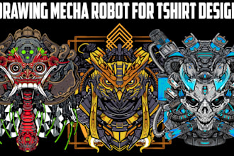 draw custom detailed futuristic high quality mecha robot for tshirt design
