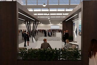 do 3d exhibition hall, showroom model, expo, stall, trade booth and kiosk design