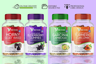 design product label, suppliful, supplement bottle label and packaging label