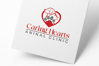 do modern caring hearts animal clinic medicine  logo design