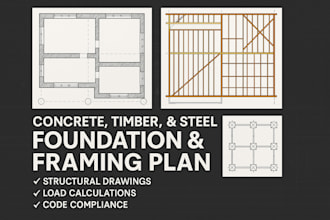 design concrete, timber, and steel structure foundation and framing plan