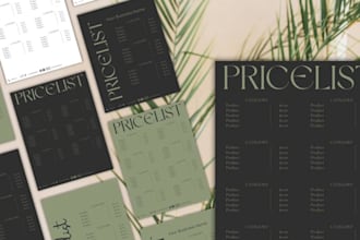 design canva price list, checklist, letterhead, journal layout for your brand