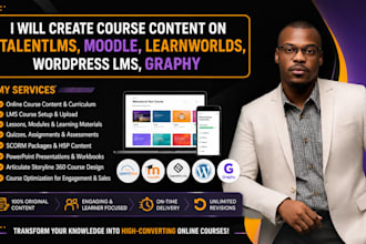 create course content on talentlms, moodle, learnworlds, wordpress lms, graphy