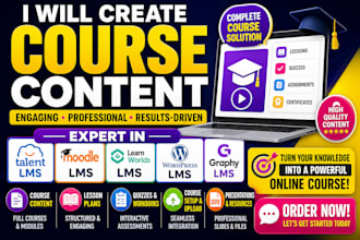 create course content on talentlms, moodle, learnworlds, wordpress lms, graphy