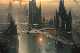 design a science fiction city, cyberpunk, landscape, sci fi concept art