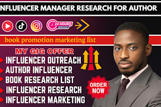 be your  influencer research manager for author book promotion marketing list