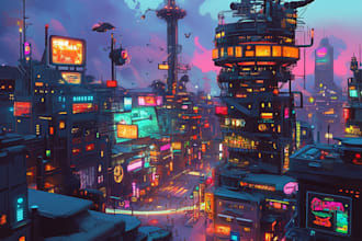do a futuristic and detail cyberpunk city concept illustration