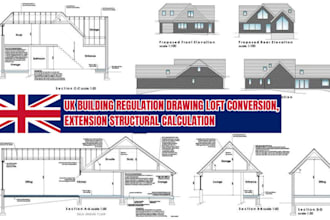 uk building regulation drawing loft conversion, extension structural calculation