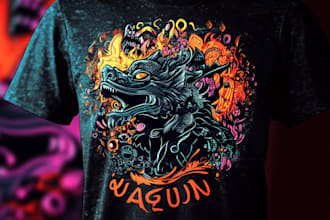 make animal linocut tshirt design for brands