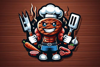 design creative BBQ mascot logo in very short time
