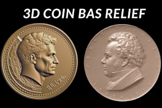 sculpt detailed 3d coin model, 3d bas relief, 3d medallion, cnc for 3d printing