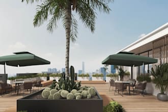 expert exterior space design, terrace, patio, garden, landscape visualization