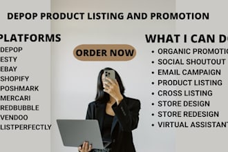 bulk products listing on vinted, teespring, ebay, redbubble, whatnot promotion