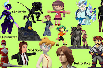create ps1 n64, retro pixel, lowpoly model, game character, lowpoly vtuber model