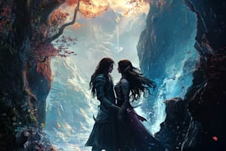book cover illustration , fantasy, romance book cover design