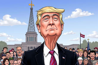 do a political caricature and cartoon