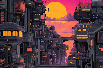 create concept art illustration science fiction city, cyberpunk