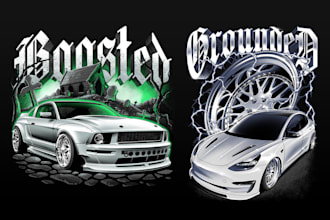create custom car illustration in bold streetwear style