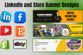 design linkedin banner, facebook twitter cover, youtube banner, ebay billboard