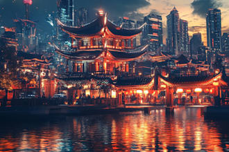 design an illustration of futuristic cyberpunk city in my style
