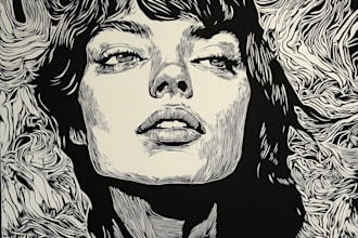 draw a custom portrait in linocut style