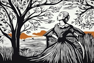 draw rustic, linocut, scratchboard retro vector