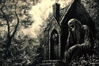 create a dark art illustration for album covers and more
