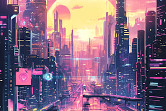 design an illustration of futuristic cyberpunk city