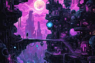 create a illustration of futuristic cyberpunk city in your choice