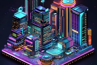 draw a illustration of futuristic cyberpunk city art in unique style