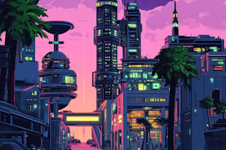 make a illustration of futuristic cyberpunk city in my style