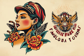 create custom logo old school traditional tattoo design